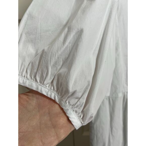 Madewell Sz Large V Neck Smocked Embroidered Poplin Cotton Summer Mini Dress NWT - Picture 9 of 10